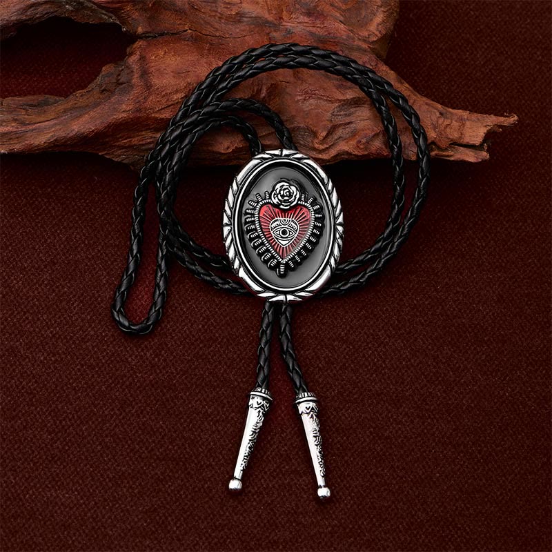 Cravate bolo ovale à bordure torsadée, motif Sacré-Cœur et Œil qui voit tout, rose - image 1