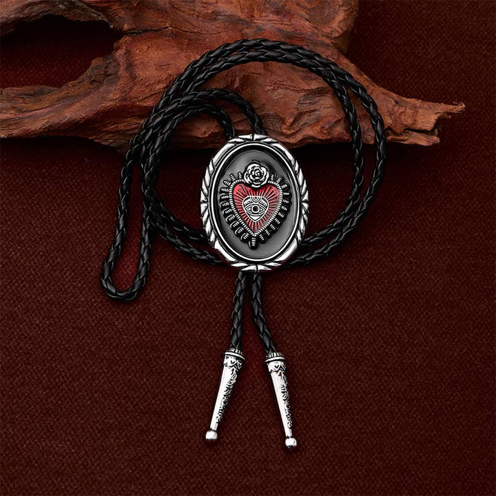 Cravate bolo ovale à bordure torsadée, motif Sacré-Cœur et Œil qui voit tout, rose - image 1