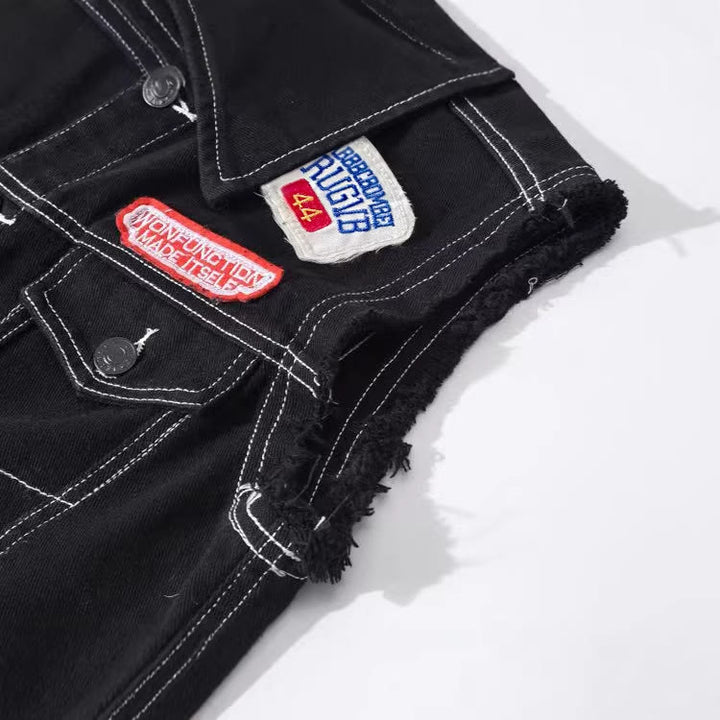 Gilet en denim noir patchwork Highway Rebel - image 10