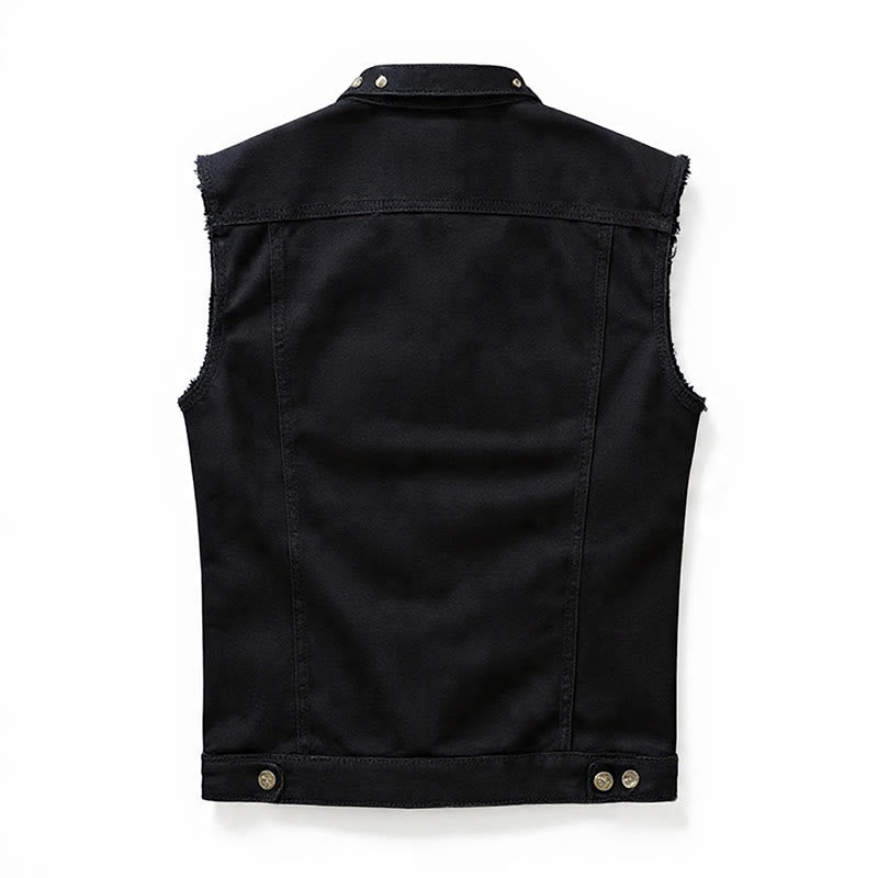 Gilet en jean noir clouté style punk rock à col à pointes - image 10
