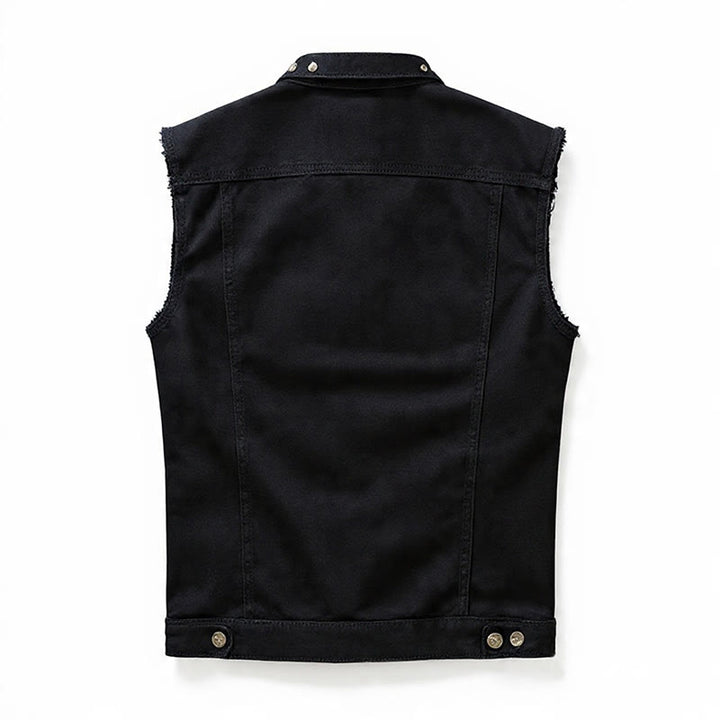 Gilet en jean noir clouté style punk rock à col à pointes - image 10