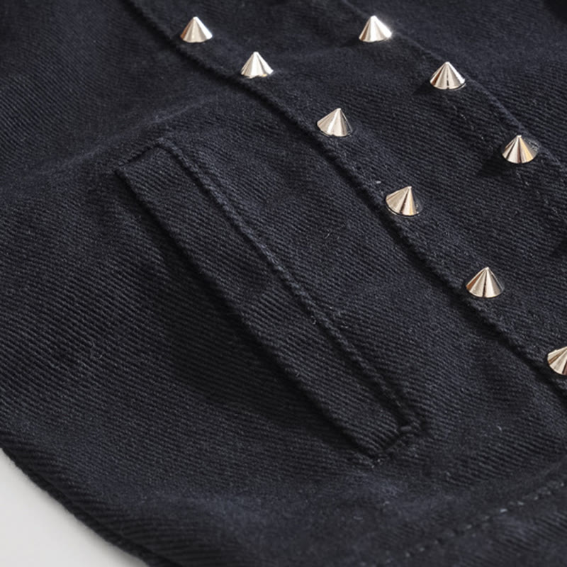 Gilet en jean noir clouté style punk rock à col à pointes - image 6