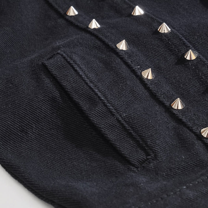 Gilet en jean noir clouté style punk rock à col à pointes - image 6