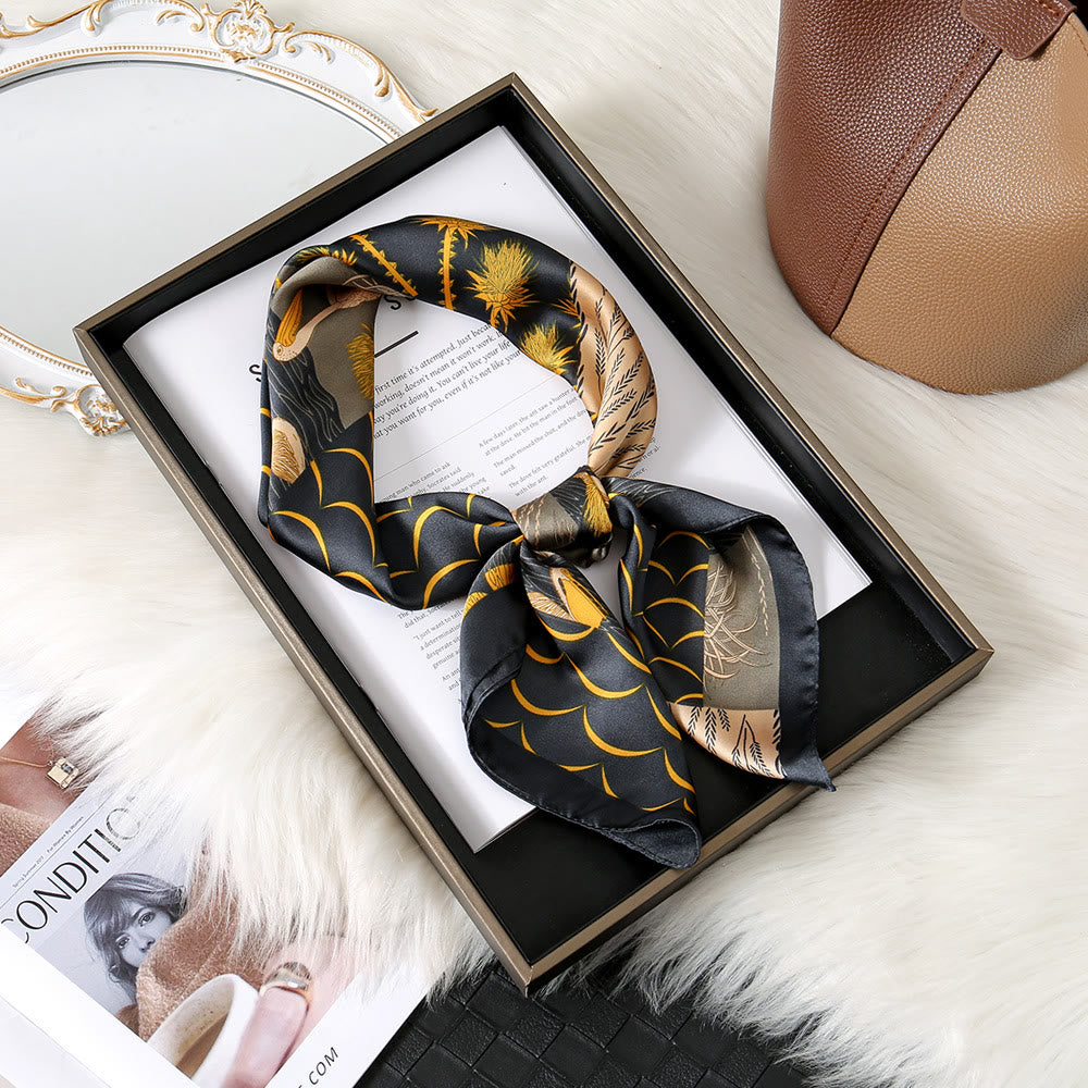 Foulard carré élégant à imprimé botanique pour femme - Noir et jaune - image 12