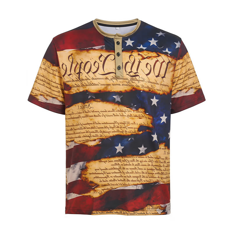 T-shirt Henley pour homme avec imprimé drapeau américain et motif texte vintage - image 8