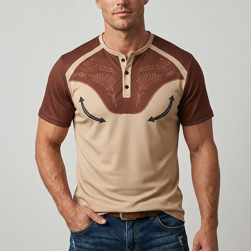 Chemise Henley vintage pour homme, style western, imprimé aztèque - image 1
