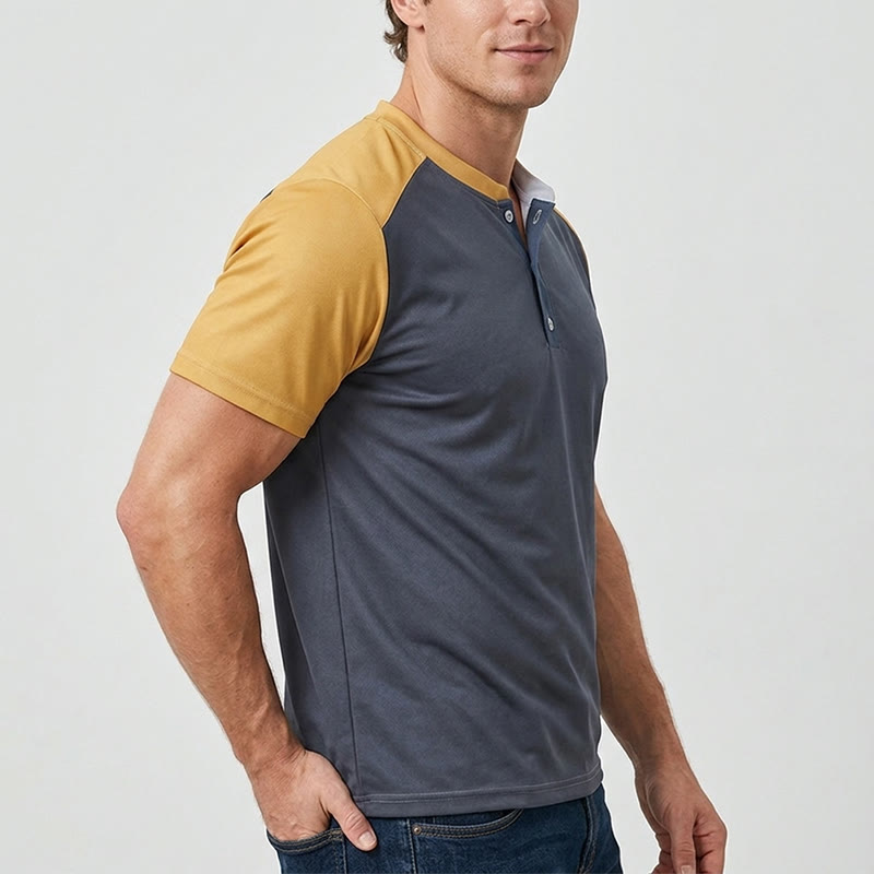 Chemise Henley décontractée d'été vintage pour homme - image 2