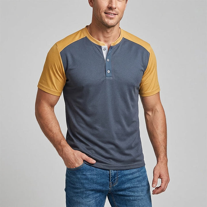 Chemise Henley décontractée d'été vintage pour homme - image 1