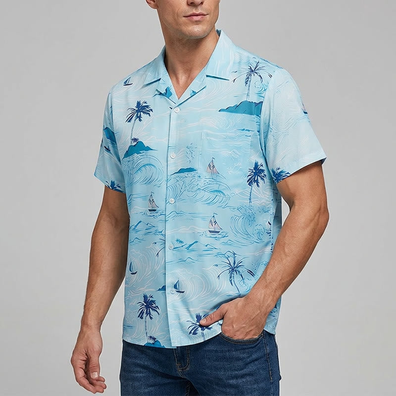 Chemise à boutons pour homme avec imprimé hawaïen sur le thème des vacances à la plage - image 1