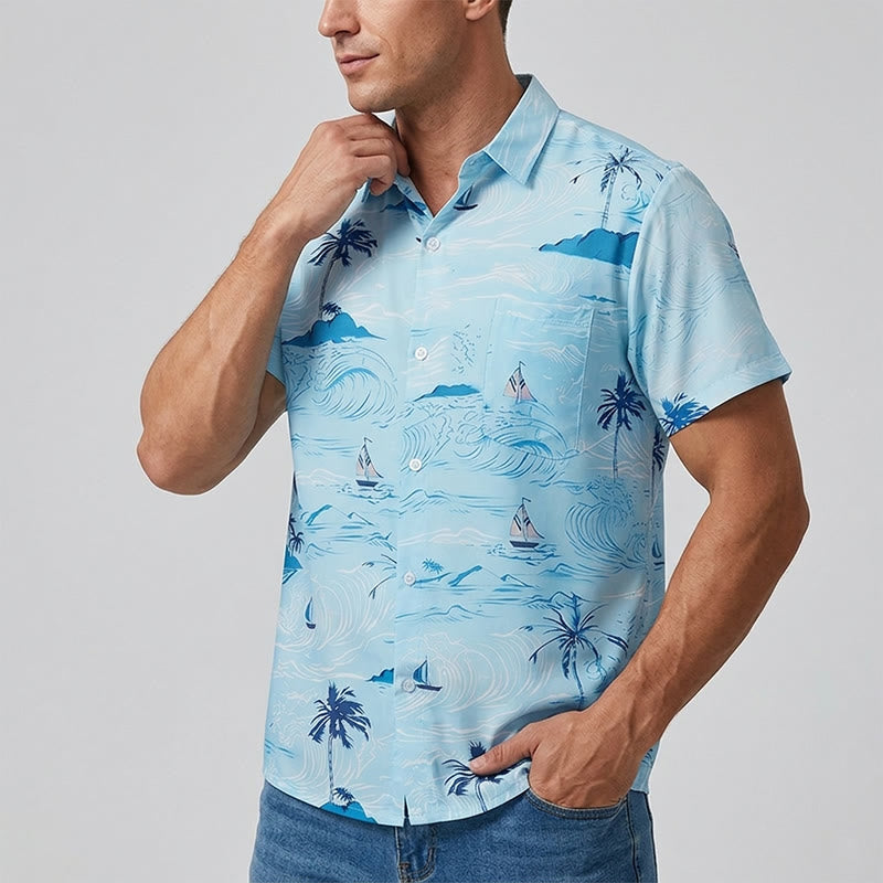 Chemise à boutons pour homme avec imprimé hawaïen sur le thème des vacances à la plage - image 2