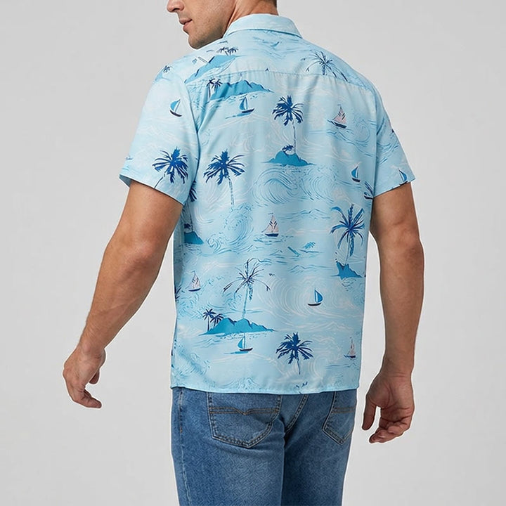 Chemise à boutons pour homme avec imprimé hawaïen sur le thème des vacances à la plage - image 3