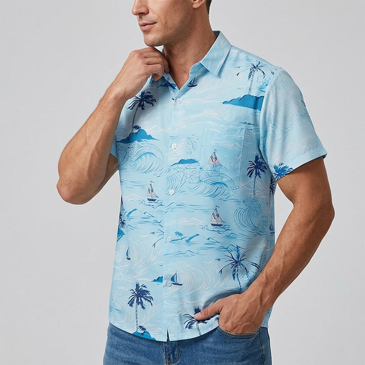 Chemise à boutons pour homme avec imprimé hawaïen sur le thème des vacances à la plage - image 2