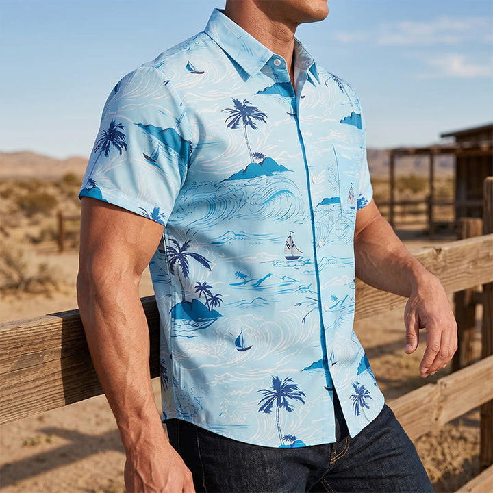 Chemise à boutons pour homme avec imprimé hawaïen sur le thème des vacances à la plage - Bleu ciel - 5XL - image 0
