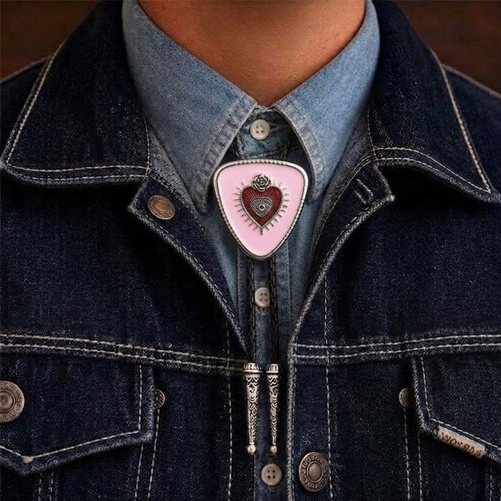 Cravate bolo rose œil maléfique et cœur sacré - Rose - image 1