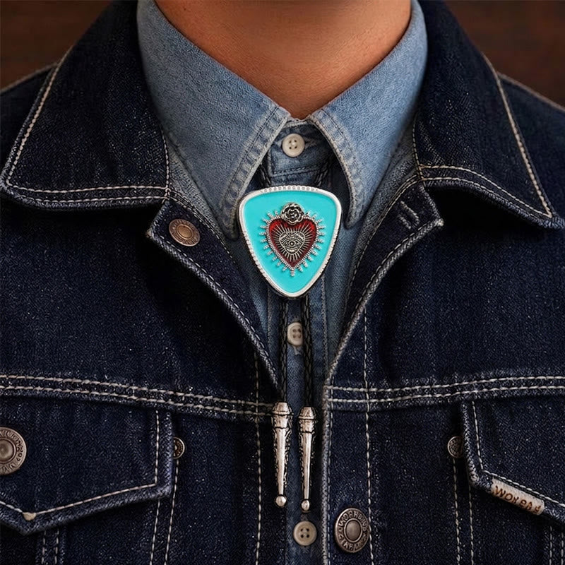 Cravate bolo Rose Œil qui voit tout Sacré-Cœur - bleu turquoise - image 1