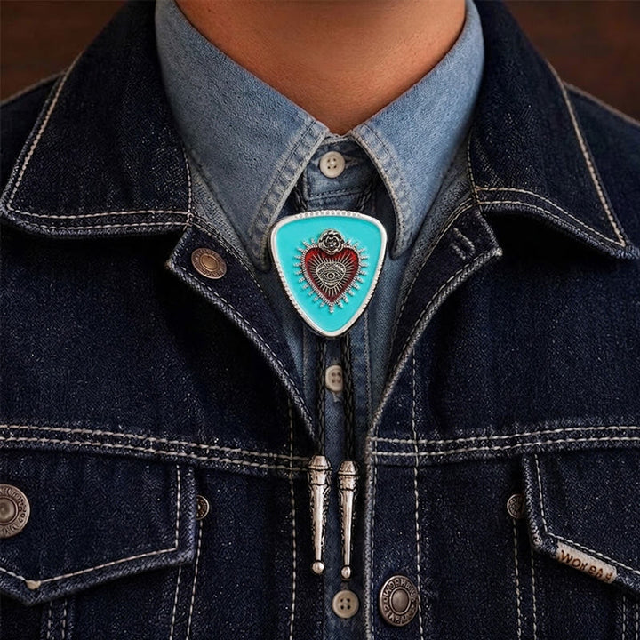 Cravate bolo Rose Œil qui voit tout Sacré-Cœur - bleu turquoise - image 1