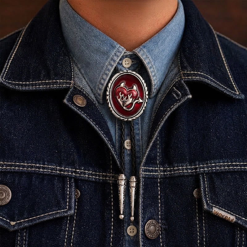 Cravate bolo pendentif western Cœur de diable enflammé - Rouge - image 4