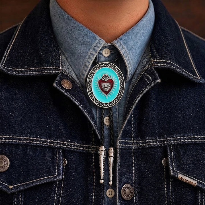 Cravate bolo émaillée turquoise rose occulte et œil - Turquoise - image 1