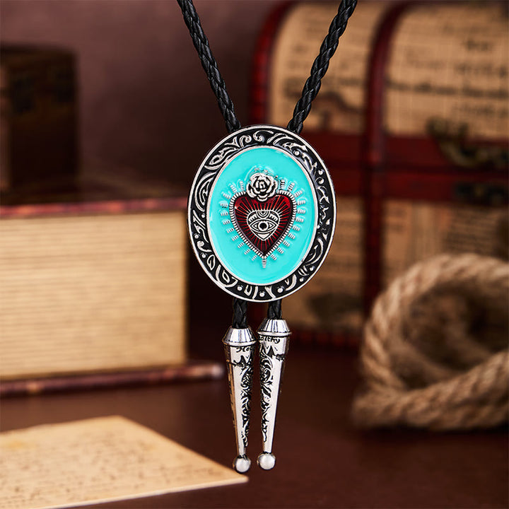 Cravate bolo émaillée turquoise rose occulte et œil - image 3