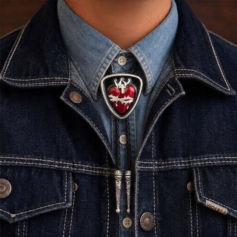 Cravate bolo émaillée Martyr Thorn & Heart - Rouge et noir - image 1