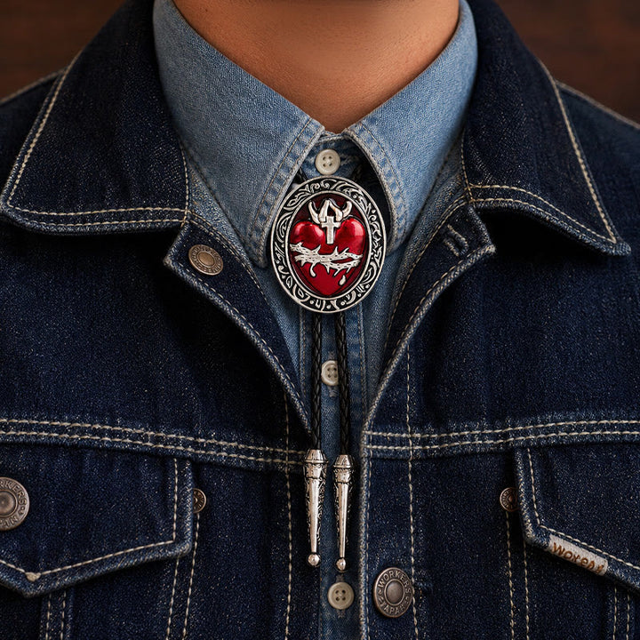 Cravate bolo ovale émaillée Couronne d'épines Cœur saignant - Rouge et noir - image 1