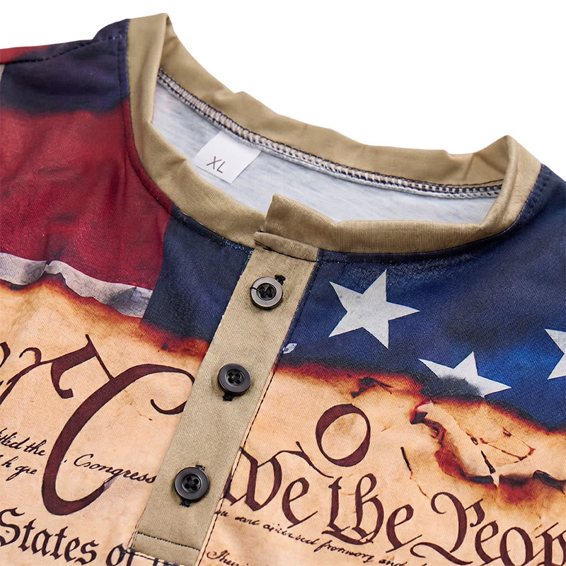 T-shirt Henley pour homme avec imprimé drapeau américain et motif texte vintage - image 4
