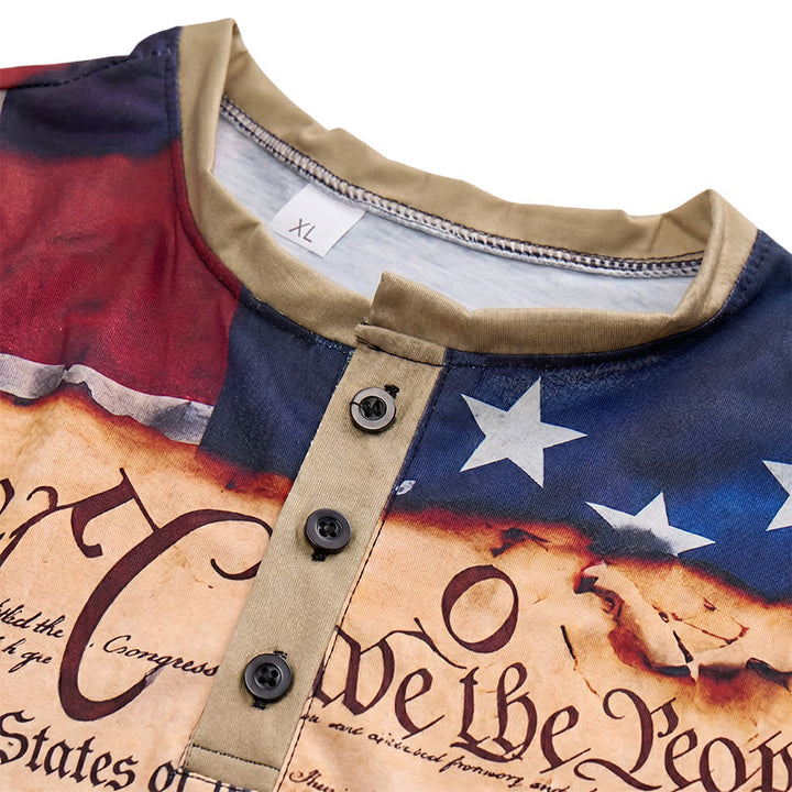 T-shirt Henley pour homme avec imprimé drapeau américain et motif texte vintage - image 4