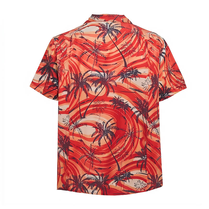 Chemise décontractée d'été pour homme, motif palmiers et vagues orange - image 10