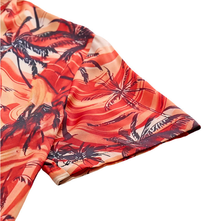 Chemise décontractée d'été pour homme, motif palmiers et vagues orange - image 8