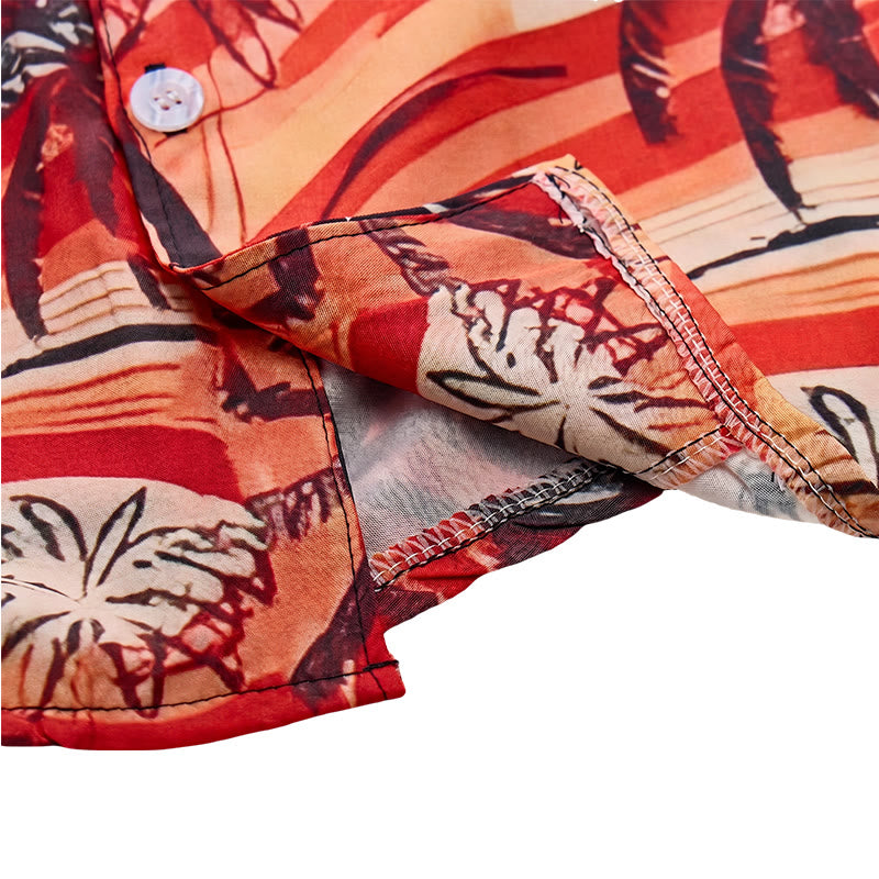 Chemise décontractée d'été pour homme, motif palmiers et vagues orange - image 7