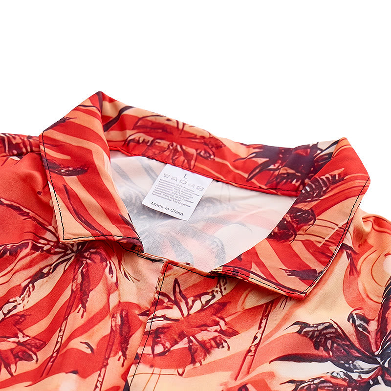 Chemise décontractée d'été pour homme, motif palmiers et vagues orange - image 4