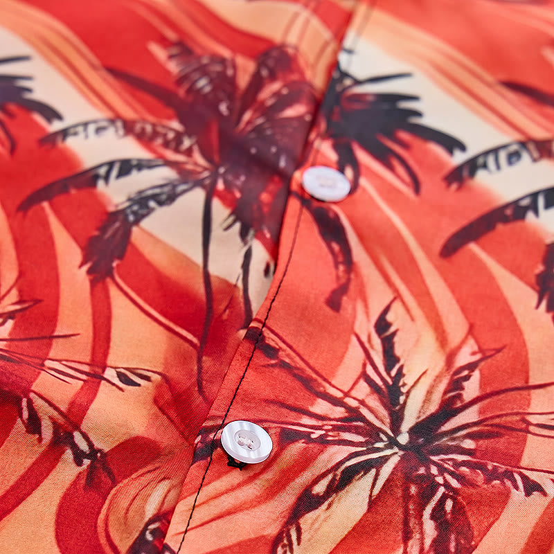 Chemise décontractée d'été pour homme, motif palmiers et vagues orange - image 5