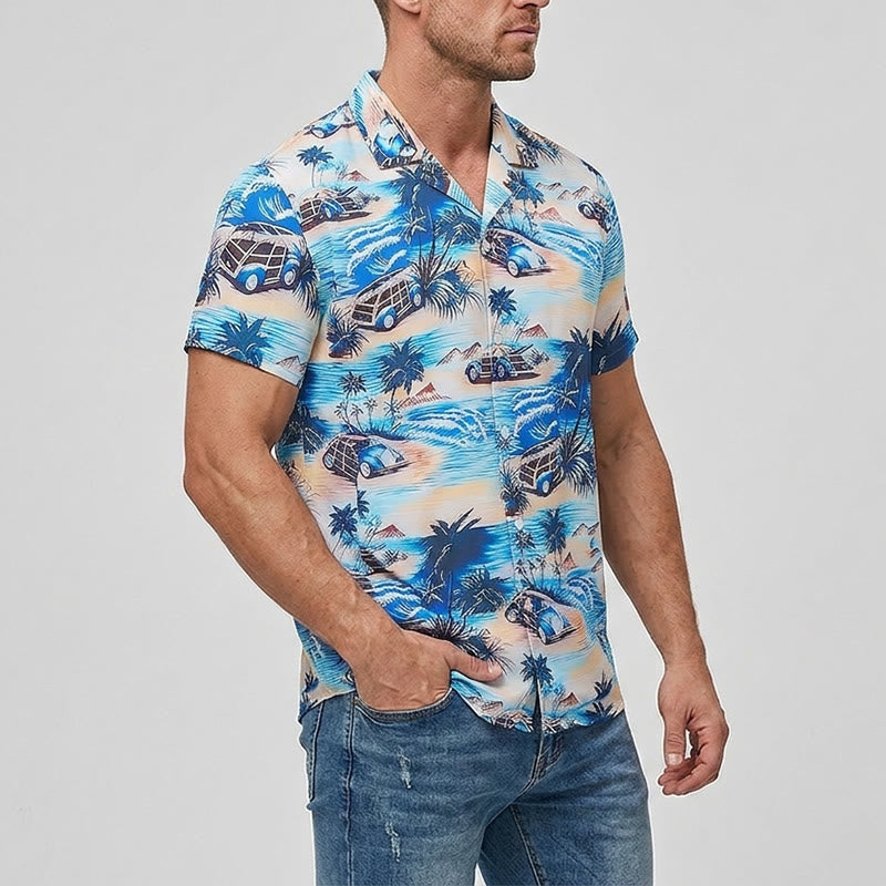 Chemise hawaïenne boutonnée pour homme, idéale pour les vacances d'été à la plage. - image 2