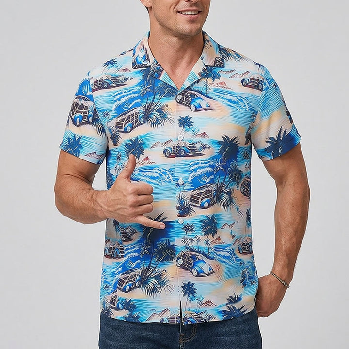 Chemise hawaïenne boutonnée pour homme, idéale pour les vacances d'été à la plage. - image 1