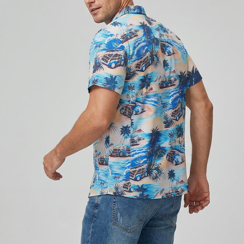 Chemise hawaïenne boutonnée pour homme, idéale pour les vacances d'été à la plage. - image 3