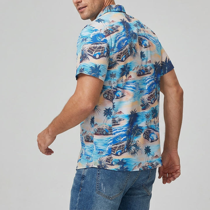Chemise hawaïenne boutonnée pour homme, idéale pour les vacances d'été à la plage. - image 3