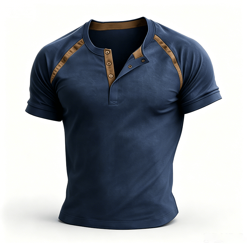 Chemise Henley décontractée d'été vintage pour homme - image 12
