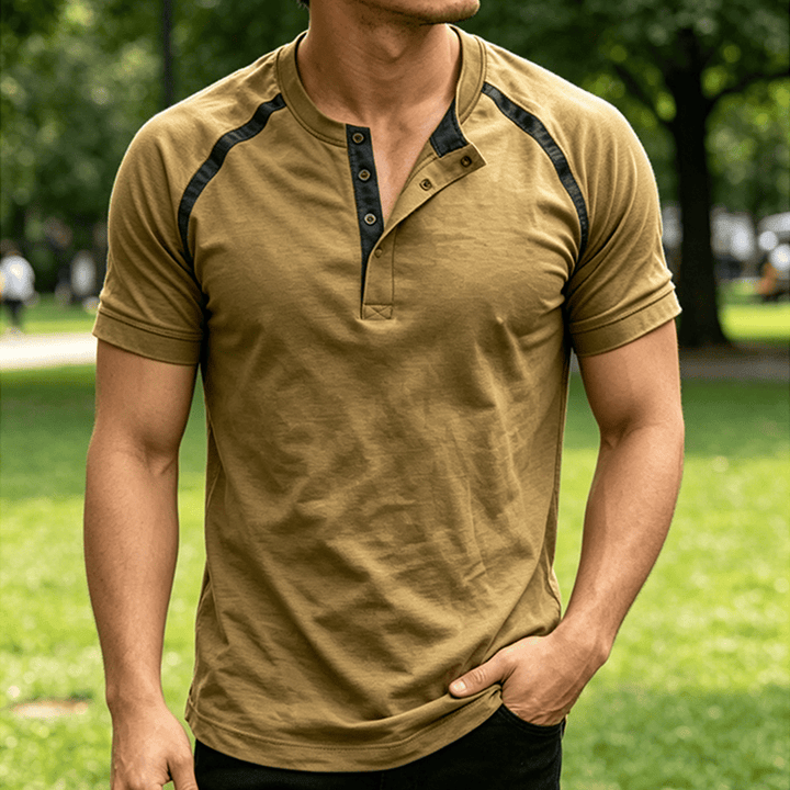 Chemise Henley décontractée d'été vintage pour homme - Kaki - 5XL - image 5