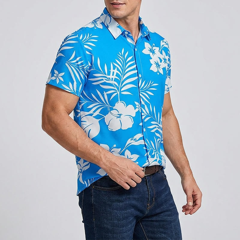 Chemise décontractée à imprimé floral et feuilles pour homme, idéale pour les vacances d'été. - image 2