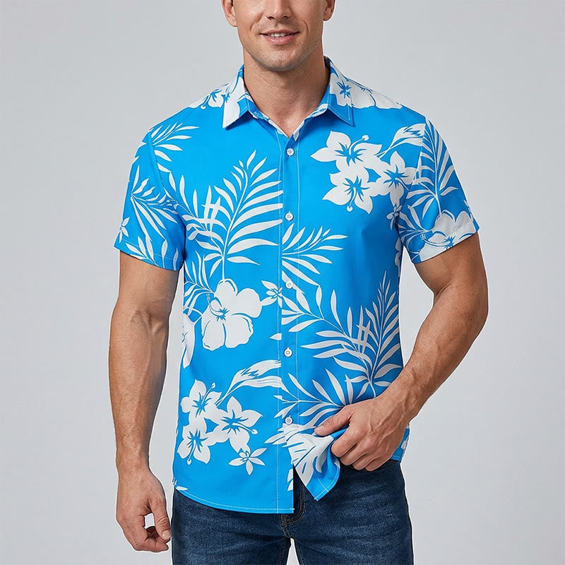 Chemise décontractée à imprimé floral et feuilles pour homme, idéale pour les vacances d'été. - image 1