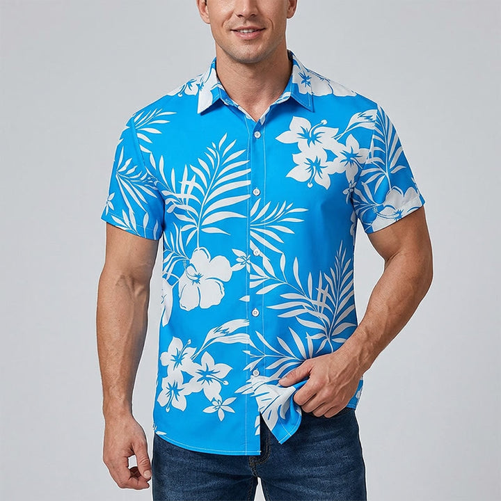 Chemise décontractée à imprimé floral et feuilles pour homme, idéale pour les vacances d'été. - image 1