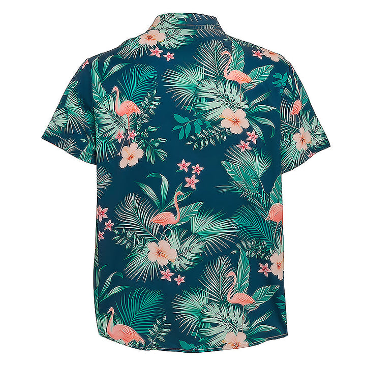 Chemises décontractées d'été pour hommes, imprimé floral flamant rose et feuilles de palmier, style plage. - image 10