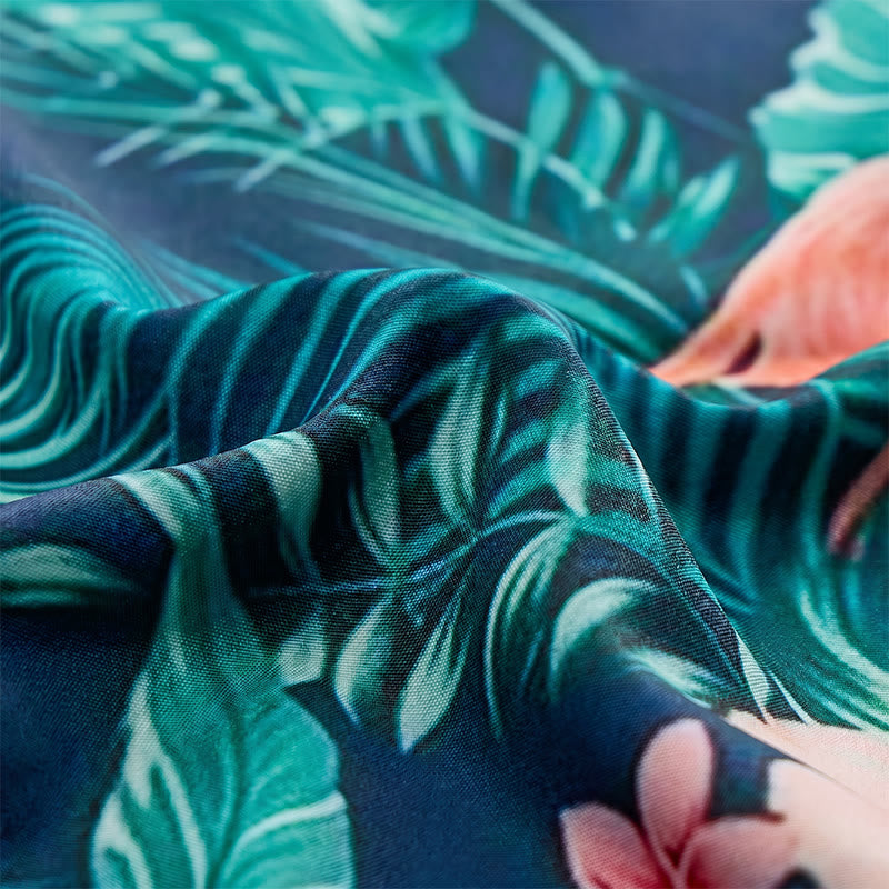 Chemises décontractées d'été pour hommes, imprimé floral flamant rose et feuilles de palmier, style plage. - image 5