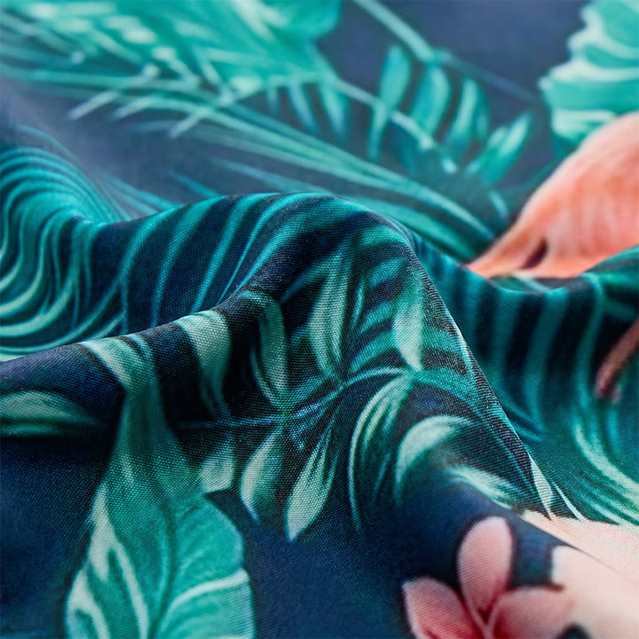 Chemises décontractées d'été pour hommes, imprimé floral flamant rose et feuilles de palmier, style plage. - image 5