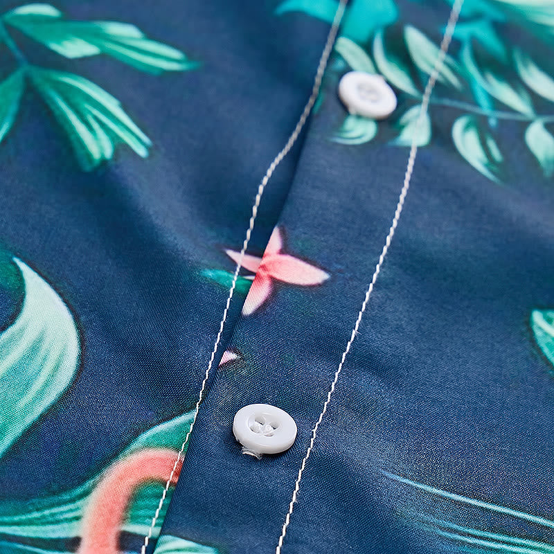 Chemises décontractées d'été pour hommes, imprimé floral flamant rose et feuilles de palmier, style plage. - image 6