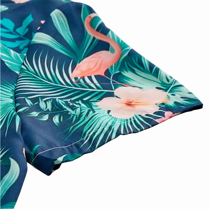 Chemises décontractées d'été pour hommes, imprimé floral flamant rose et feuilles de palmier, style plage. - image 8