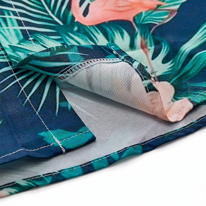 Chemises décontractées d'été pour hommes, imprimé floral flamant rose et feuilles de palmier, style plage. - image 7