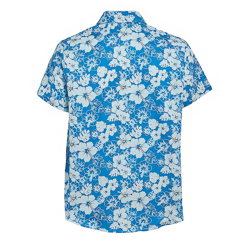 Chemises de plage décontractées pour hommes, à imprimé floral hibiscus bicolore bleu - image 9
