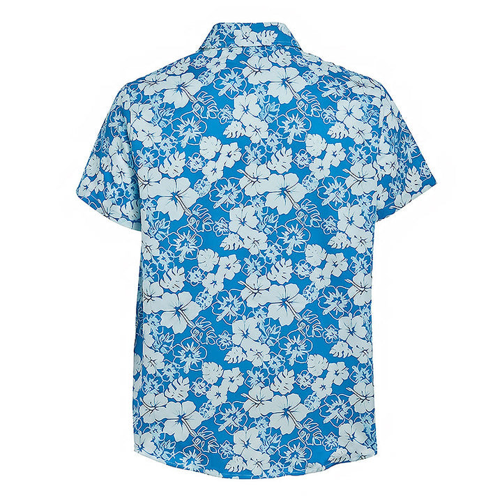 Chemises de plage décontractées pour hommes, à imprimé floral hibiscus bicolore bleu - image 9