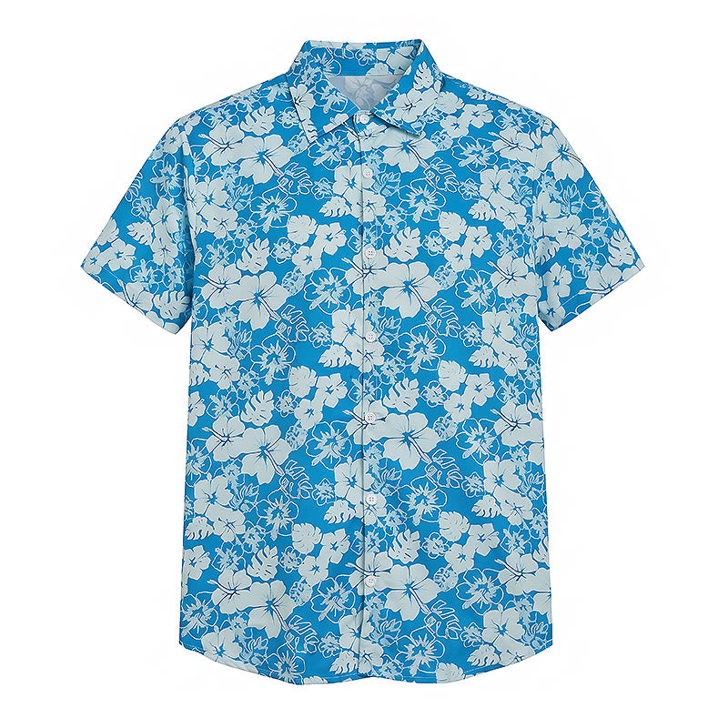 Chemises de plage décontractées pour hommes, à imprimé floral hibiscus bicolore bleu - image 8